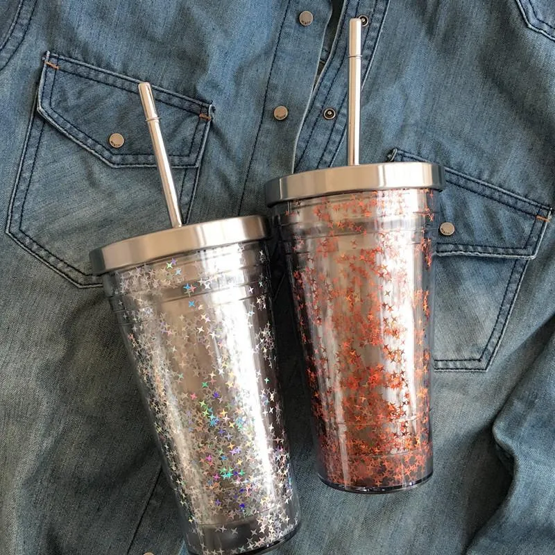 Stainless Steel Straw Colorful Sparkles Large Glass