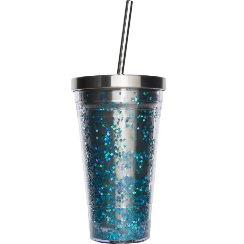 Stainless Steel Straw Colorful Sparkles Large Glass