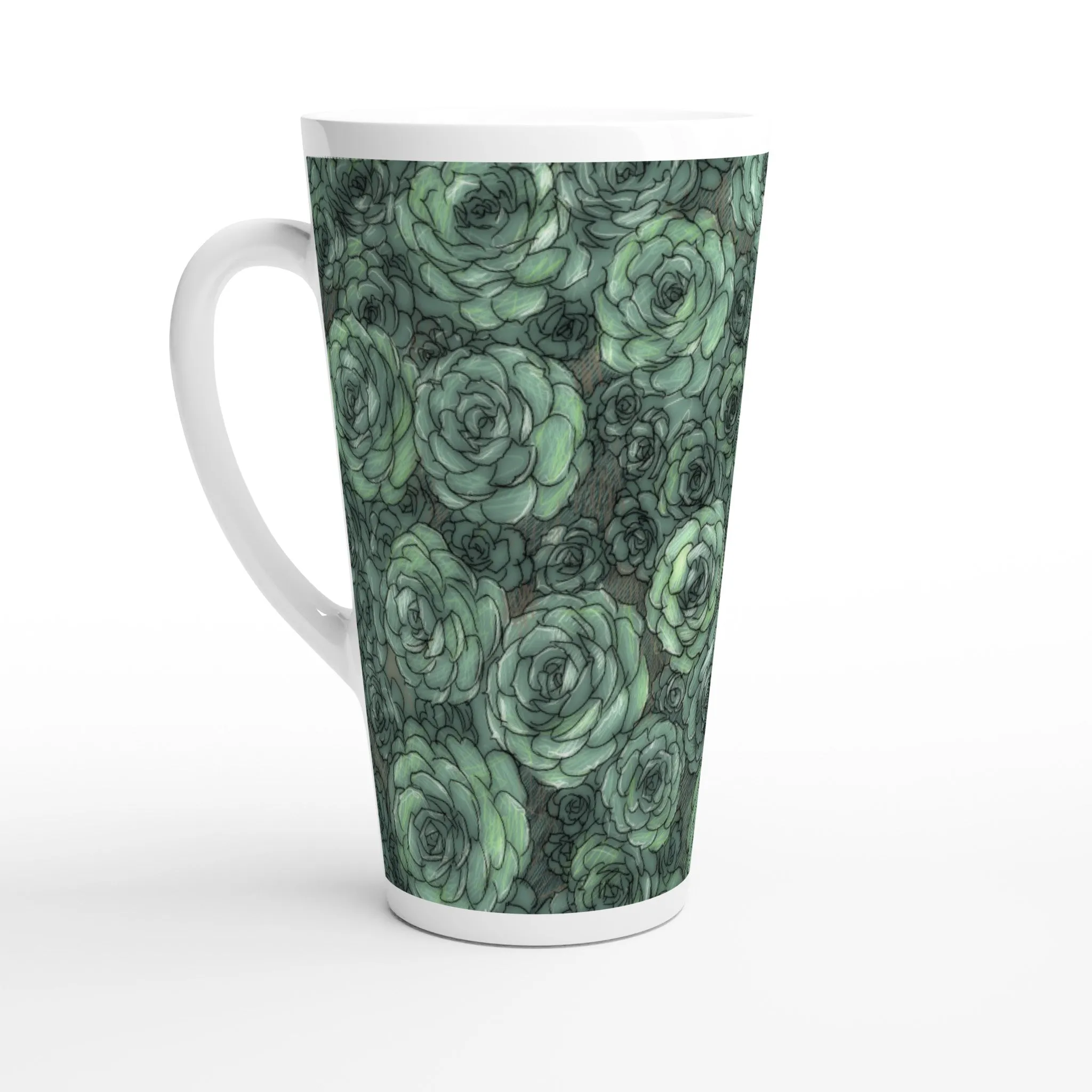 Succulent Pattern White Latte 17oz Ceramic Mug