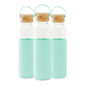 The Better Home Borosilicate Glass Water Bottle with Sleeve (500ml) | Non Slip Silicon Sleeve & Bamboo Lid | Fridge Water Bottles for Men, Women & Kids | Water Bottles for Fridge | Green (Pack of 3)