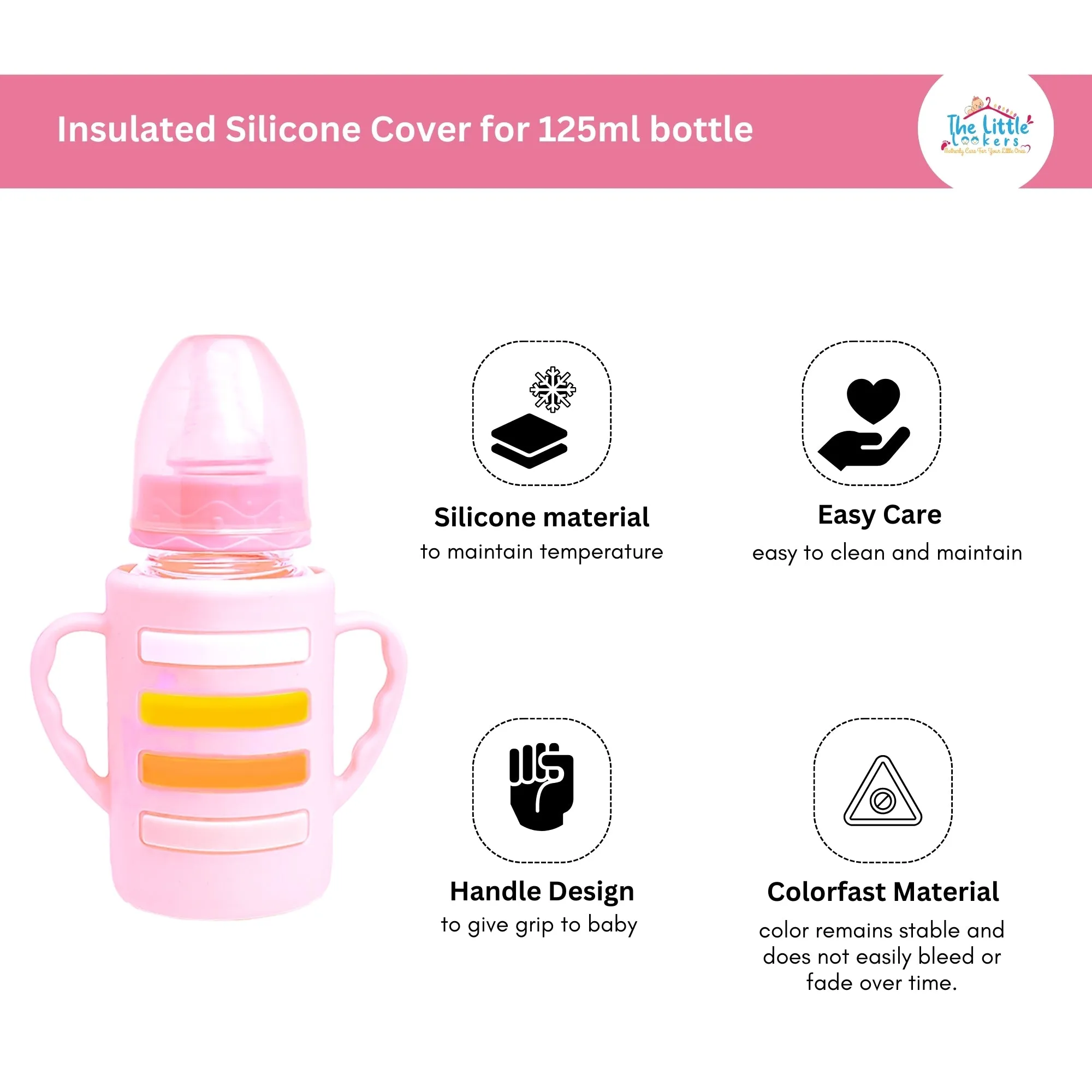 THE LITTLE LOOKERS Baby Bottle Cover with Handle/ Silicone Warmer Cover for Baby/Newborn/Infants/Toddlers-120ml & 240ml Combo ( Pack of 2)