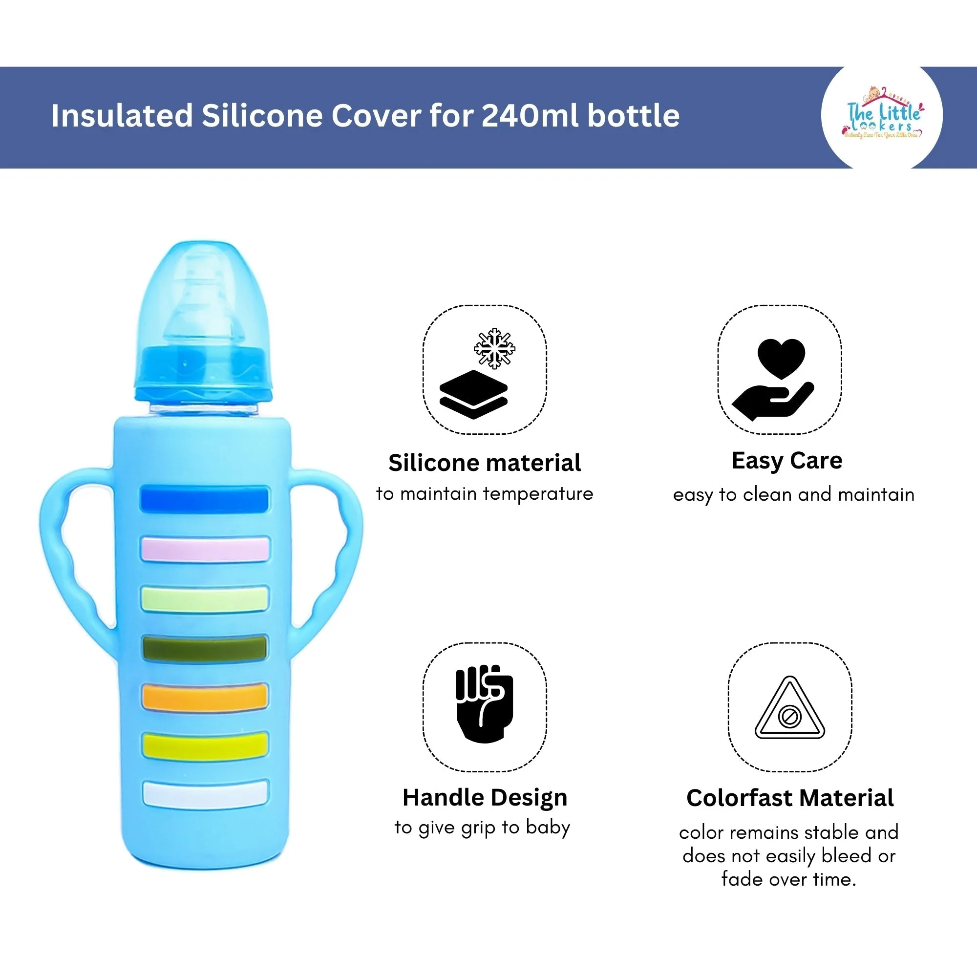 THE LITTLE LOOKERS Baby Bottle Cover with Handle/ Silicone Warmer Cover for Baby/Newborn/Infants/Toddlers-120ml & 240ml Combo ( Pack of 2)