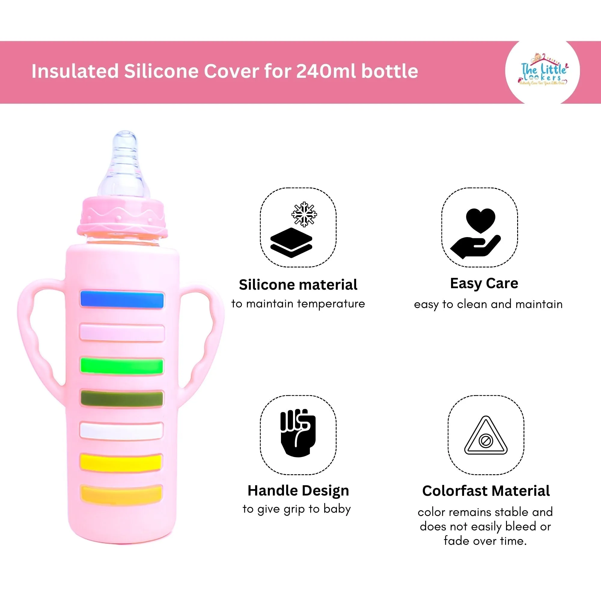 THE LITTLE LOOKERS Baby Bottle Cover with Handle/ Silicone Warmer Cover for Baby/Newborn/Infants/Toddlers-120ml & 240ml Combo ( Pack of 2)