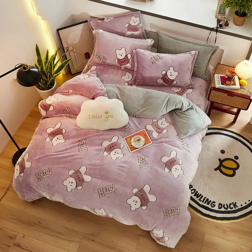 Thick Fleece Flannel Duvet Cover for Winter Bedding Set