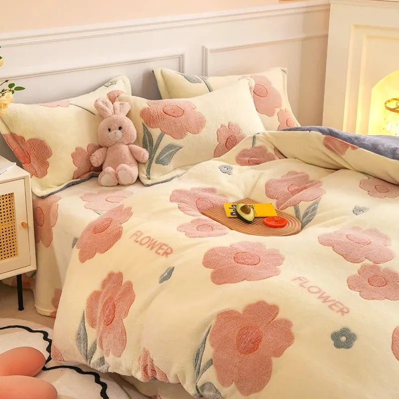 Thick Fleece Flannel Duvet Cover for Winter Bedding Set