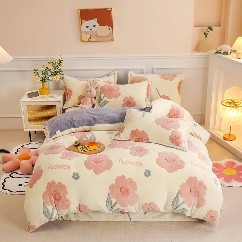 Thick Fleece Flannel Duvet Cover for Winter Bedding Set