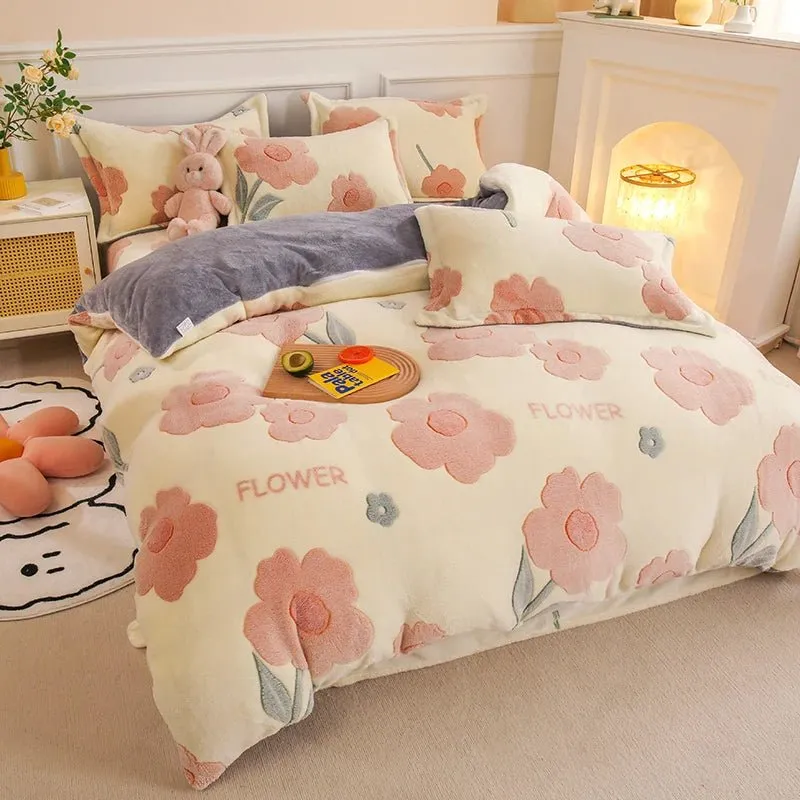 Thick Fleece Flannel Duvet Cover for Winter Bedding Set