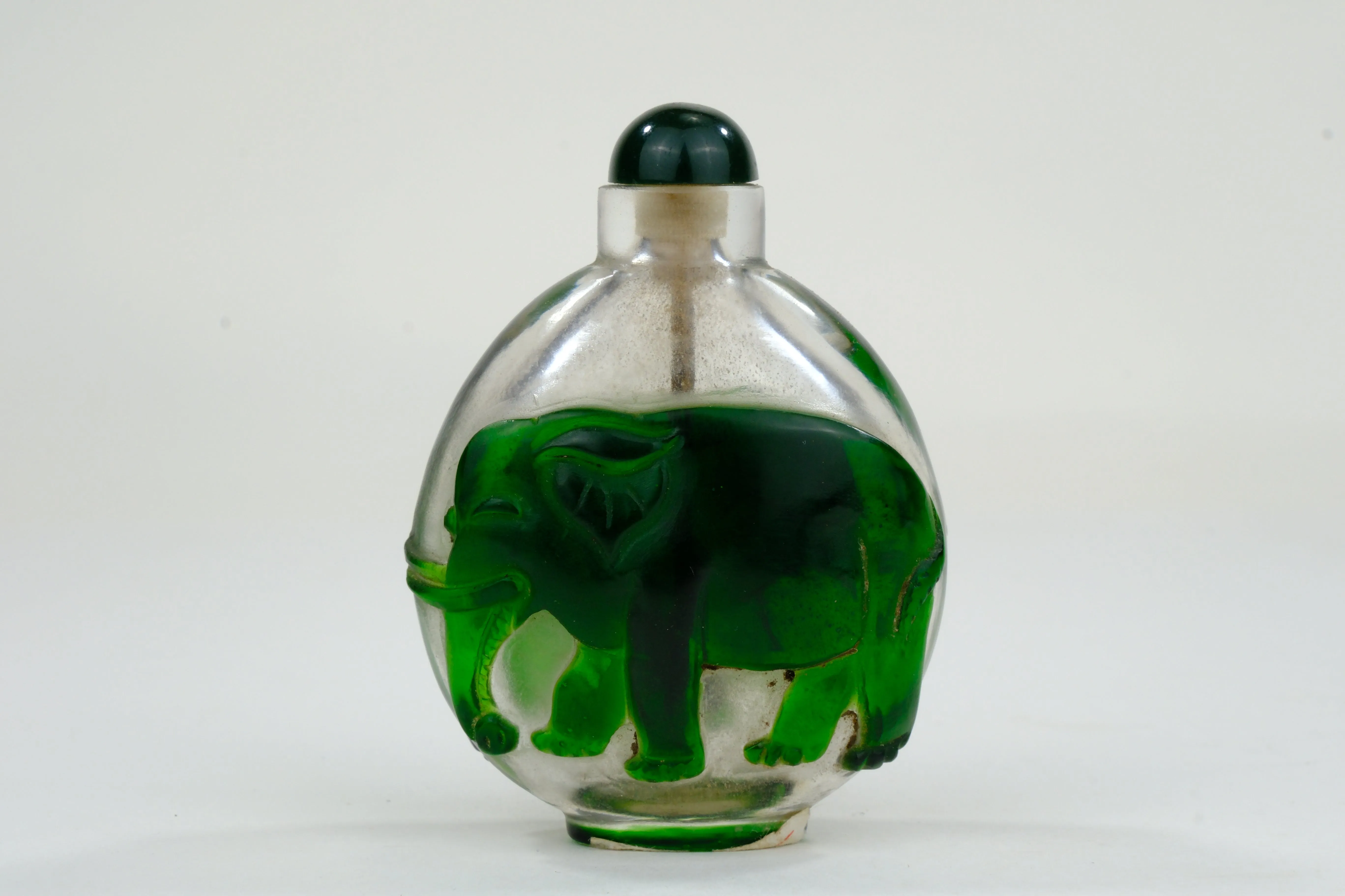 Vintage Chinese Glass Snuff Bottle Elephant Motif 3"