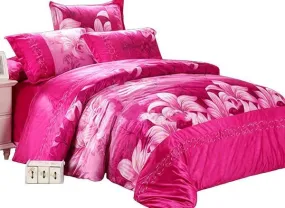 Wonderful Red Lily Print Luxury 4-Piece Short Plush Duvet Cover Sets