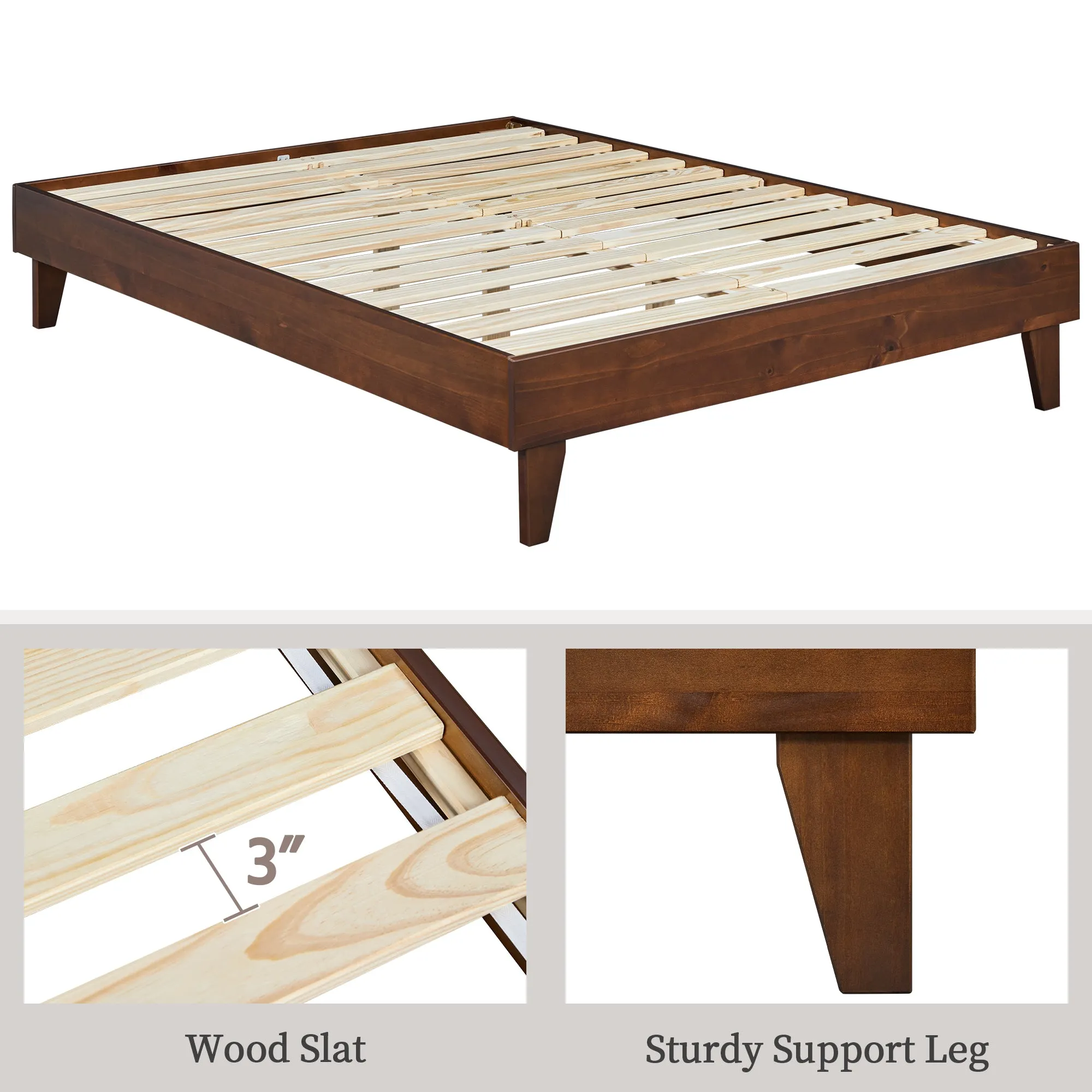 Yaheetech Wooden Bed Frame Smoked Walnut