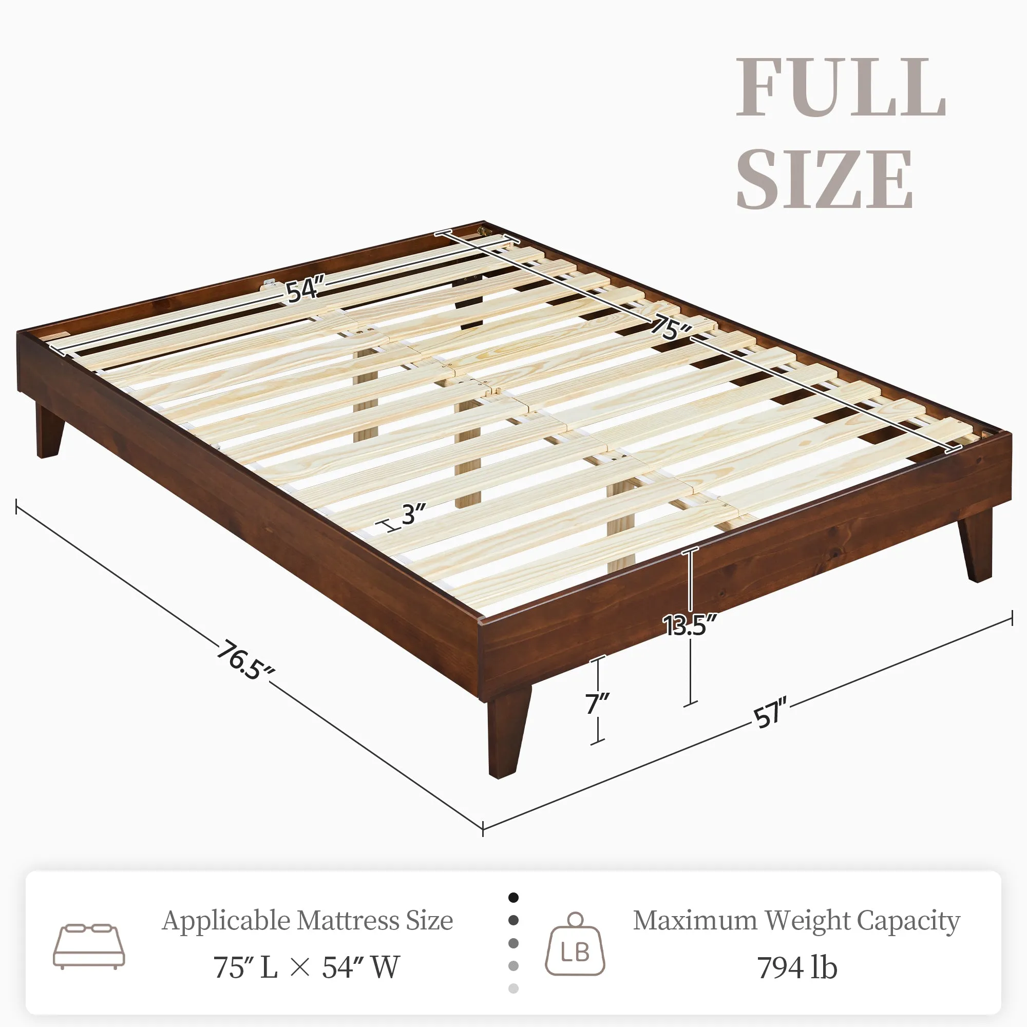 Yaheetech Wooden Bed Frame Smoked Walnut